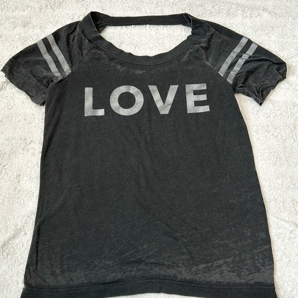 NWOT Chaser “LOVE”back neck cutout burn out t-shirt